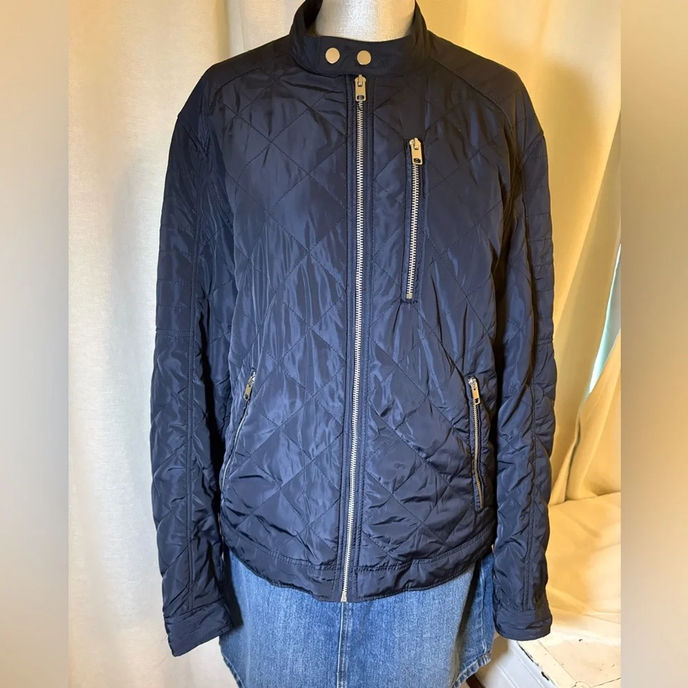 H&M Navy Quilted Lightweight Hiking Jacket Zip Front Utility Coat Sz Medium - Picture 2 of 10